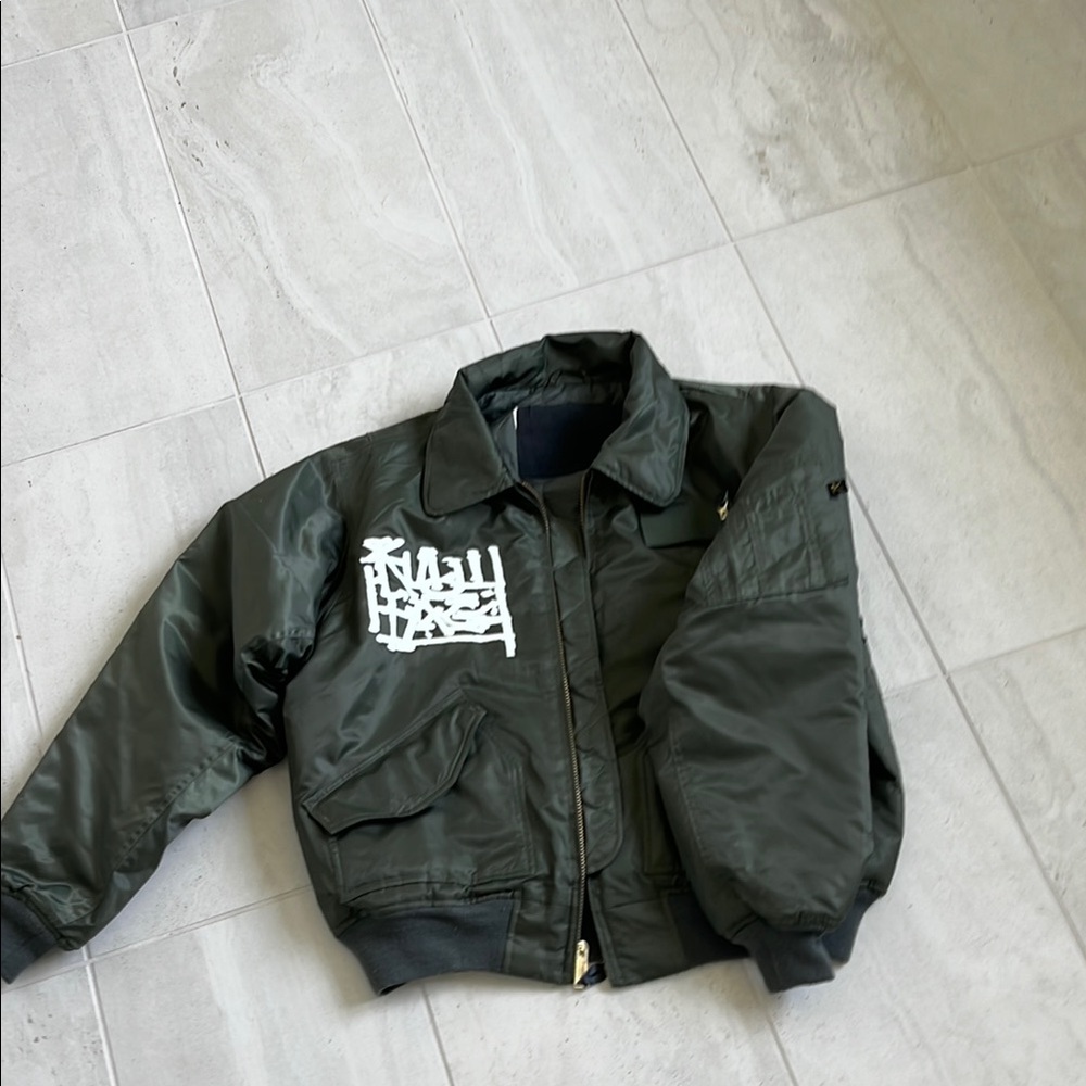 Men’s Green Bomber Jacket with White Graphic